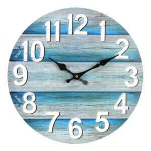 Clock Country Vintage Inspired Wall Clocks 34CM BLUE BOARDS BEACH COLOUR New Time
