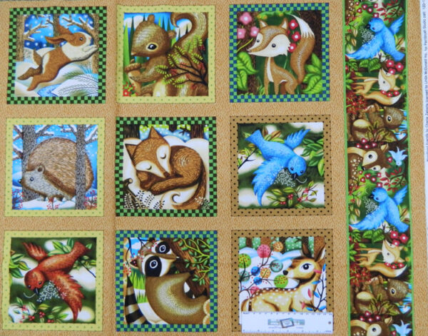 Patchwork Quilting Sewing Fabric WOODLANDS CRITTERS FRIENDS Panel 60x110cm New