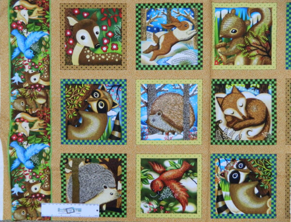 Patchwork Quilting Sewing Fabric WOODLANDS CRITTERS FRIENDS Panel 60x110cm New