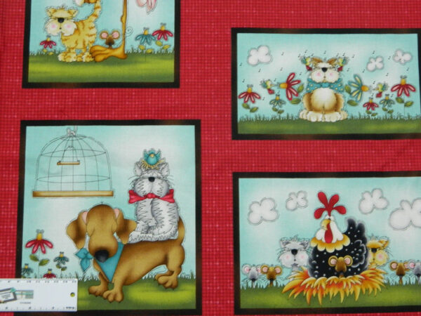 Patchwork Quilting Sewing Fabric FOWL PLAY CATS DOGS Panel 60x110cm New