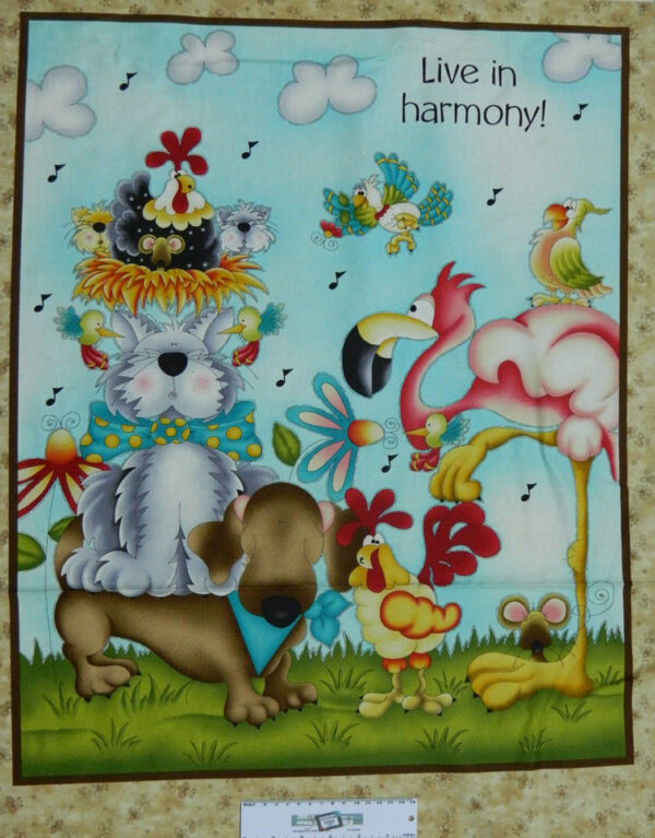 Patchwork Quilting Sewing Fabric LIVE IN HARMONY ANIMALS Panel 60x110cm New