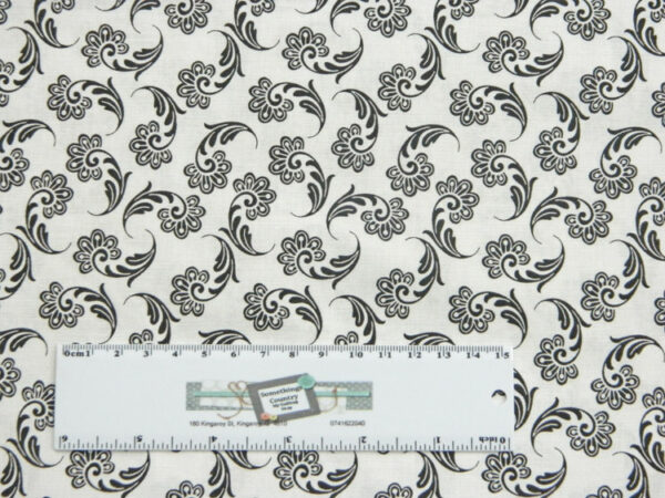 Quilting Patchwork Sewing Fabric BLACK ON WHITE FLOURISH 50x55cm FQ New Material