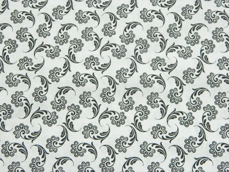 Quilting Patchwork Sewing Fabric WHITE ON BLACK FLOURISH 50x55cm FQ New Material