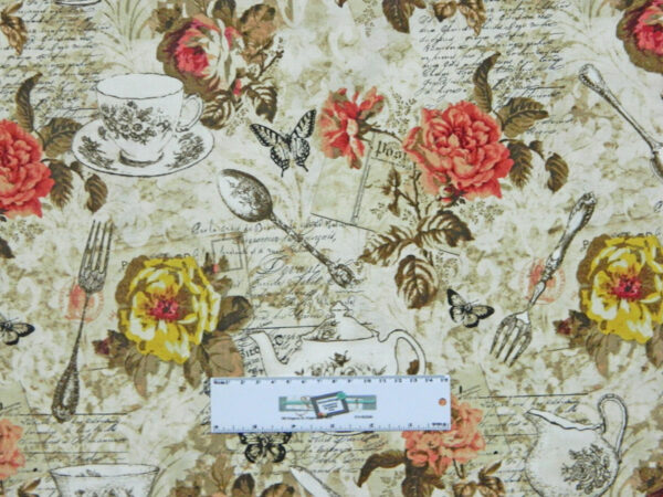 Patchwork Quilting Fabric VINTAGE FLORAL KITCHEN TEA Cotton FQ 50X55cm NEW Material