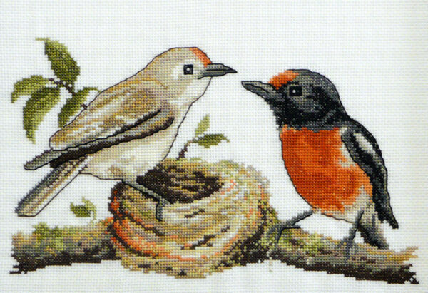 Country Threads Fiona Jude Cross Stitch Kit RED CAPPED ROBINS Counted X Stitch NEW