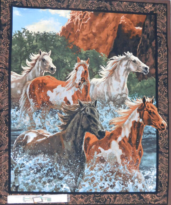 Patchwork Quilting Sewing Fabric RIVERS EDGE HORSES WESTERN Panel 90 x 110cm New