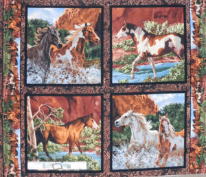 Patchwork Quilting Sewing Fabric RIVERS EDGE HORSES WESTERN Set 4 Panels 90x110cm New