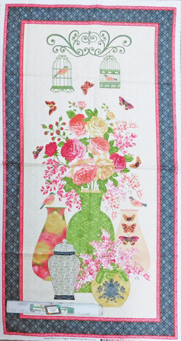 Patchwork Quilting Sewing Fabric FLOWERS IN VASE Cotton Material Panel 90x110cm New