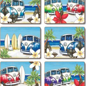 Country Kitchen BEACH KOMBI Cork Backed Placemats or Coasters Set 6 NEW Cinnamon