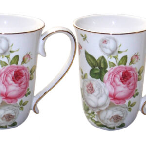 French Country Chic Kitchen Tea Coffee Mugs Elegant BUTTERFLY ROSE Set of 2 New