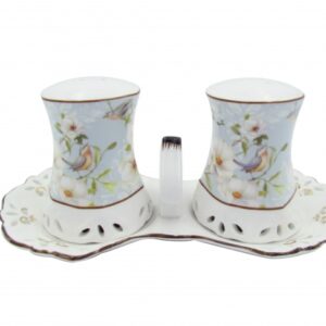 French Country Chic Collectable Salt and Pepper Set WHITE ROSE with TRAY New