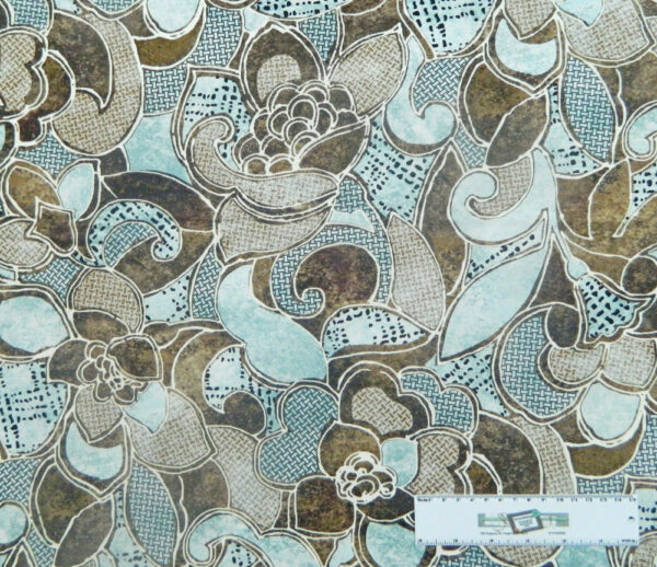 Patchwork Quilting Sewing Fabric BLUE BROWNS FLORAL Material 50x55cm FQ New