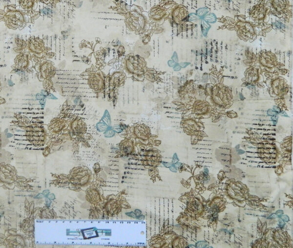 Patchwork Quilting Sewing Fabric CREAM BUTTERFLY WRITING 50x55cm FQ New