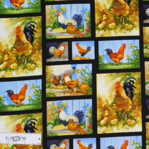 Patchwork Quilting Sewing Fabric OLD FARMSTEAD CHICKEN SQUARES 50x55cm FQ New