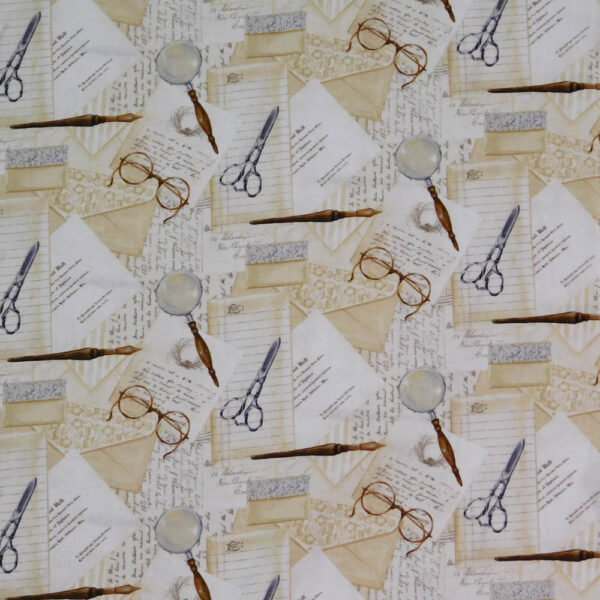 Patchwork Quilting Sewing Fabric VINTAGE LETTERS GLASSES 50x55cm FQ New