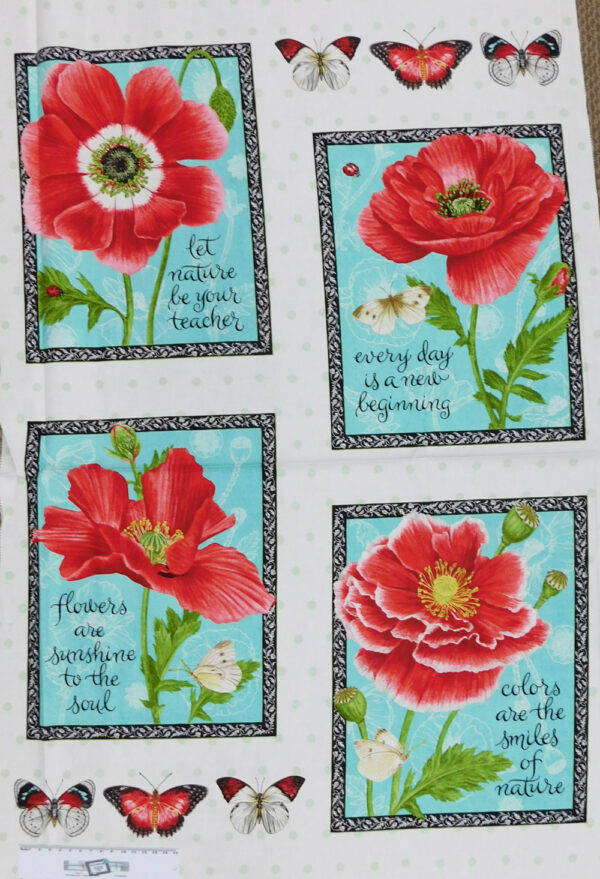 Patchwork Quilting Sewing Fabric POPPY FLOWERS Panel 90x110cm New