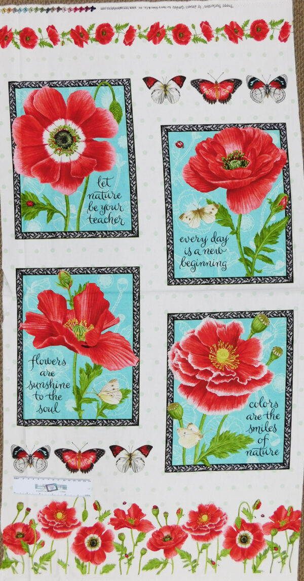 Patchwork Quilting Sewing Fabric POPPY FLOWERS Panel 90x110cm New