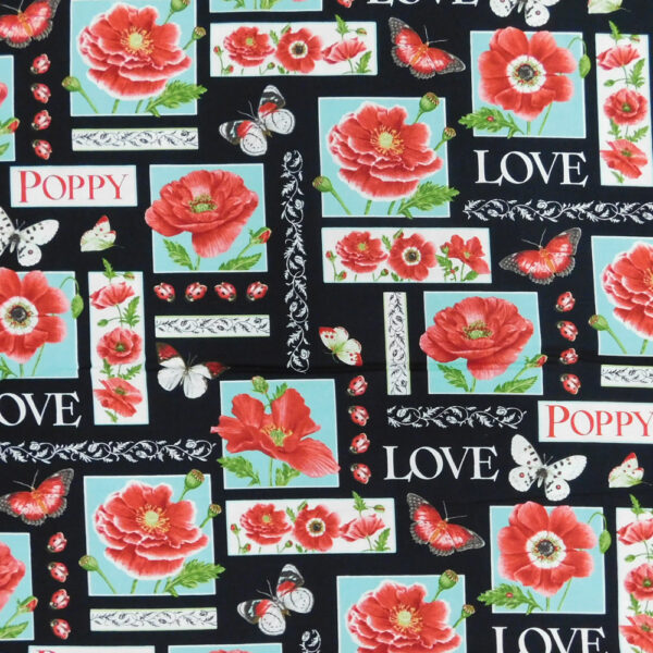 Patchwork Quilting Sewing Fabric LOVE POPPY FLOWERS 50x55cm FQ CottonNew