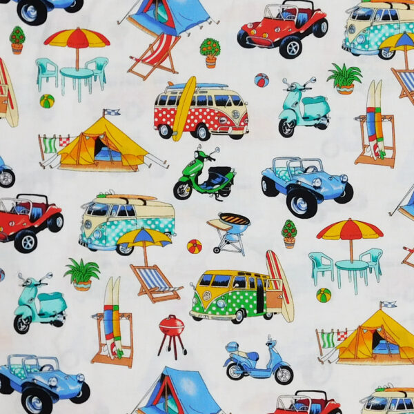Patchwork Quilting Sewing Fabric GETAWAY CAMPING KOMBI 50x55cm FQ New
