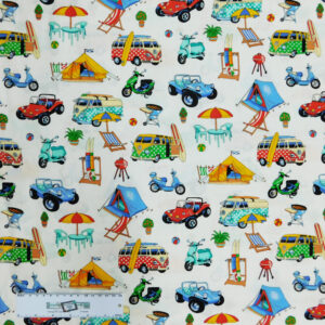 Patchwork Quilting Sewing Fabric GETAWAY CAMPING KOMBI 50x55cm FQ New