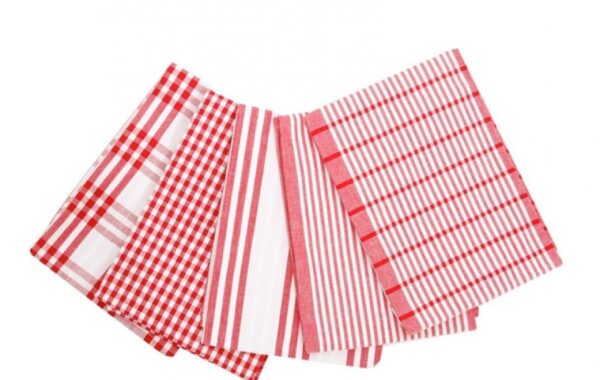 Country Vintage Modern look Tea Towels Cotton Dish Cloths set 5 RED New