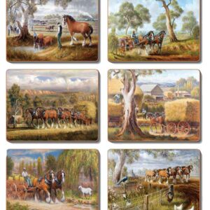 Country Kitchen WORKING HORSES Cork Backed Placemats or Coasters Set 6 NEW Cinnamon
