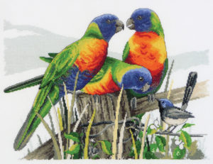 Country Threads Cross Stitch Kit Lots of Lorikeets Australian Parrots Birds New FJ-1072
