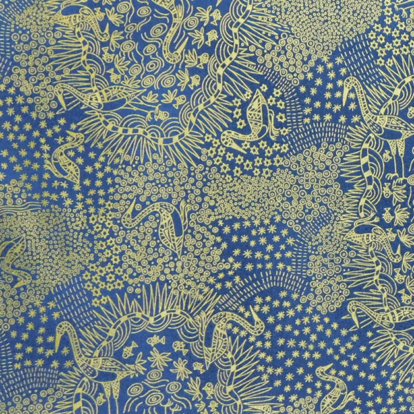 Patchwork Quilting Sewing Fabric Blue Gold Metallic Brolga 50x55cm FQ New