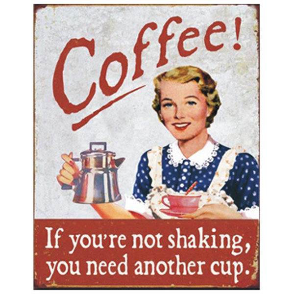 Country Tin Sign Vintage Inspired Wall Art Coffee Shaking Plaque 24 x 19cm NEW