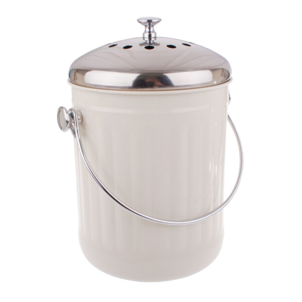 Enamel Retro Kitchen Scraps Compost Bucket with Charcoal Filter White New