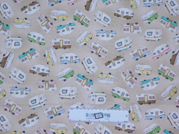 Patchwork Quilting Sewing Fabric ROAM SWEET HOME CARAVAN BROWN 50x55cm FQ New