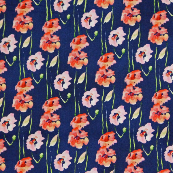 Patchwork Quilting Sewing Fabric POPPIES ON NAVY 50x55cm FQ New Material