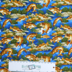 Patchwork Quilting Sewing Fabric GO BASS FISHING ALLOVER 50x55cm FQ New