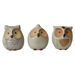 French Country Vintage Inspired Set of 3 Cream Owl Ornaments