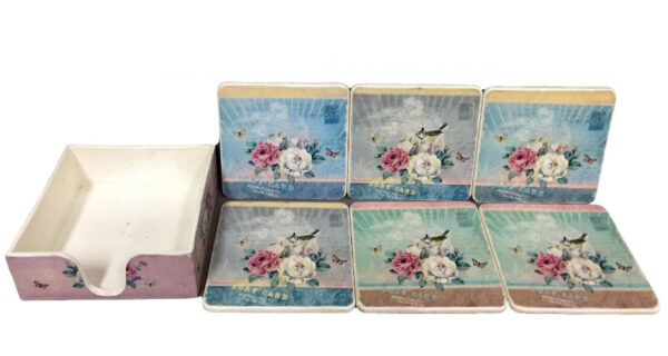 French Country Coasters Inspired Kitchen Decorative Floral Resin Set 6 New