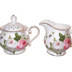 French Country Chic China Kitchen BUTTERFLY ROSE Sugar and Creamer Set New