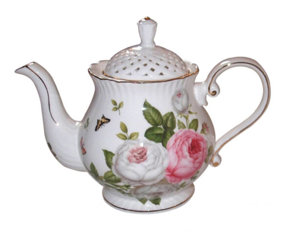 French Country Lovely Teapot BUTTERFLY ROSE China Tea Pot with Giftbox New