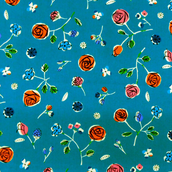 Patchwork Quilting Sewing HEAVIER Fabric TEAL WITH ROSES 50x55cm FQ New Material