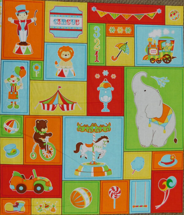 Patchwork Quilting Sewing Fabric KIDS CIRCUS Panel 60x55cm New Material