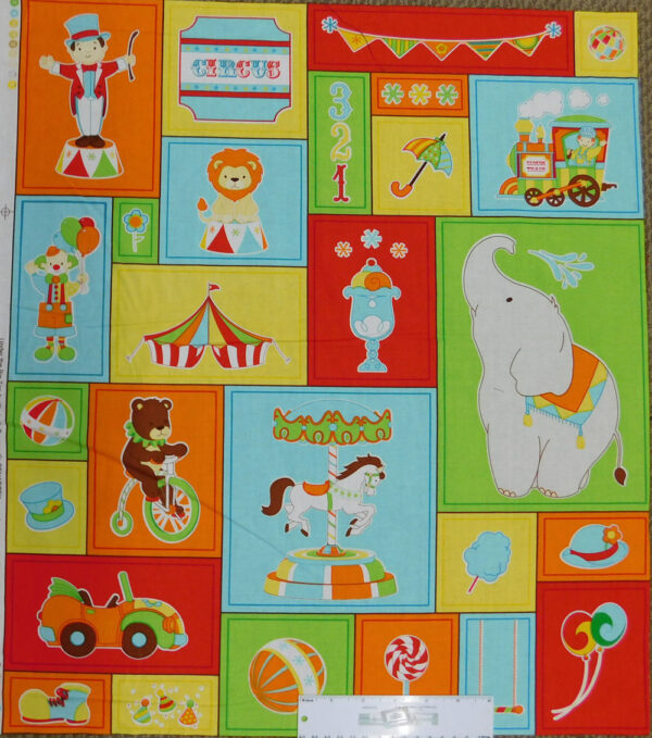Patchwork Quilting Sewing Fabric KIDS CIRCUS Panel 60x55cm New Material