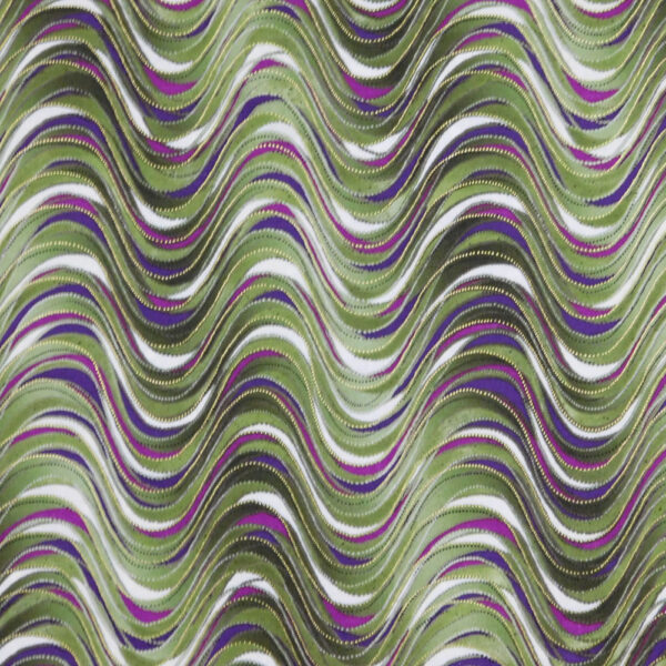 Patchwork Quilting Sewing Fabric GREEN FUCHSIA WAVES METALLIC 50x55cm FQ New