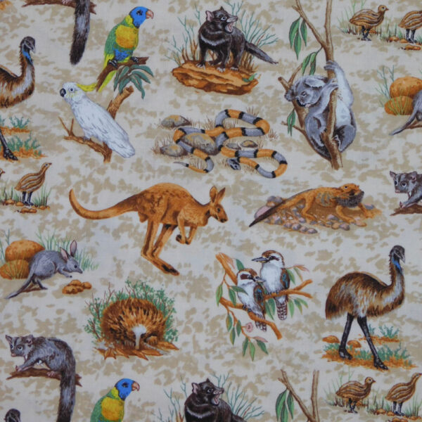 Patchwork Quilting Sewing Fabric ASSORT AUSSIE ANIMALS 50x55cm FQ New Material