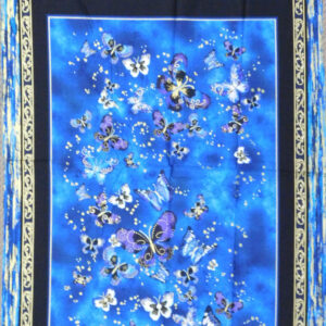 Patchwork Quilting Sewing Fabric BUTTERFLY JEWELL BLUE METALLIC Panel 60x110cm New