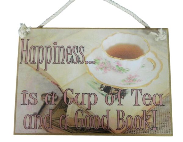 Country Printed Quality Wooden Sign HAPPINESS IS A CUP OF TEA Plaque New