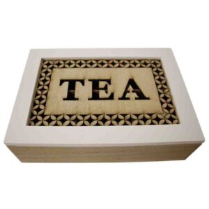 French Country Tea Bag Box WHITE WITH WOODEN CUTOUTS Large Teabag Holder New