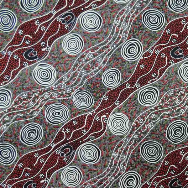 Patchwork Quilting Sewing Fabric ABORIGINAL BUSH CAMP RED 50x55cm FQ New