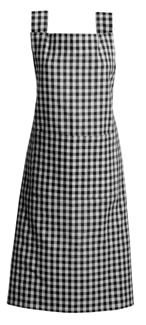 French Country Styled Gingham Check Kitchen Apron BLACK Full Adult Size New