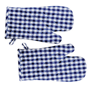 Gingham Check Kitchen Cooking Oven Gloves Set of 2 BLUE Pot Mitts New