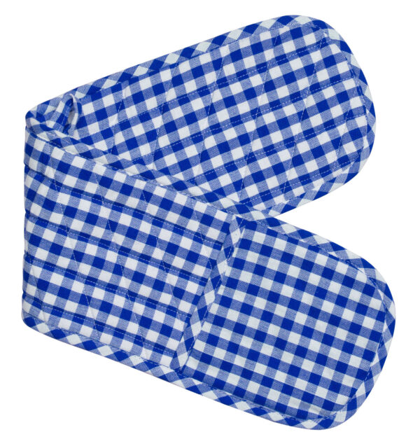 Gingham Check Kitchen Double Oven Gloves BLUE CHECK Pot Holder Mitts New