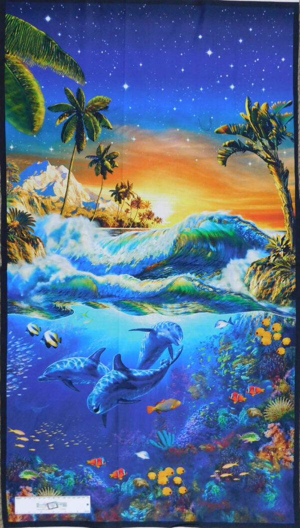Patchwork Quilting Sewing Fabric TROPICAL DOLPHINS Panel 60x110cm Material New